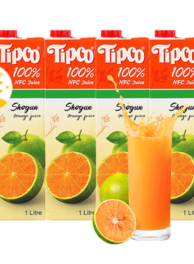 tipco泰宝泰国进口NFC橙汁大瓶果汁1L*4盒100%无添加鲜榨饮料