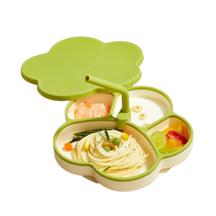 宝宝餐盘吸盘分格婴儿硅橡胶吸管辅食碗吃饭训练勺子儿童餐具套装