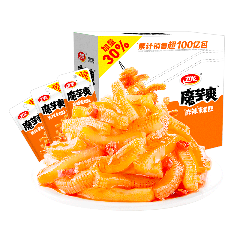 卫龙辣条魔芋爽麻辣味盒装休闲零食辣味小吃解馋素毛肚Q弹素肉
