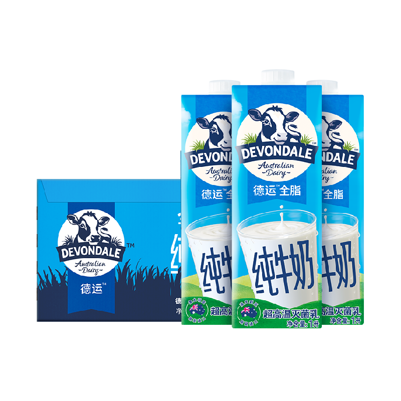 德运全脂进口纯牛奶1L×10盒