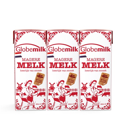 荷兰原装进口Globemilk荷高脱脂牛奶200ml/*3盒