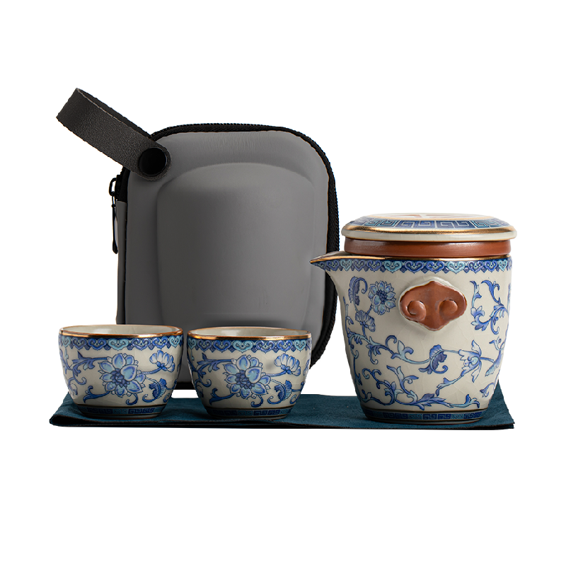 兮元记青花汝窑旅行茶具一人饮