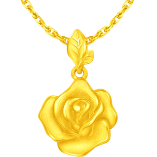 周大福时尚精致玫瑰花吊坠实心足金黄金吊坠女计价礼物EOF1083