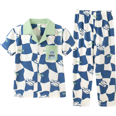噜噜牛夏季纯棉短袖长裤男童睡衣