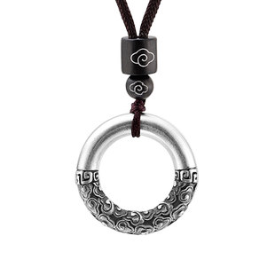 顺钦银楼S999纯银平安扣足银金箍祥云实心古风银饰国潮情侣纪念