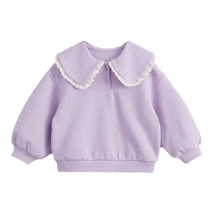 马克珍妮女童花边娃娃领卫衣 儿童纯棉新年上衣外套春秋装