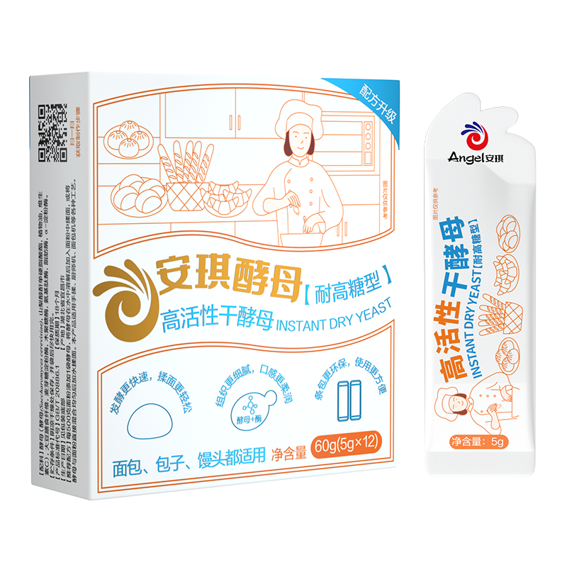 安琪小白条酵母粉5g*12条耐高糖型发酵粉家用面包蛋糕甜品烘焙