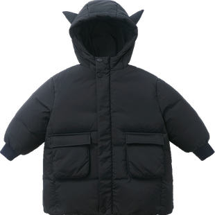 齐齐熊宝宝羽绒服长款儿童冬装90白鸭绒男童保暖连帽恐龙造型加厚