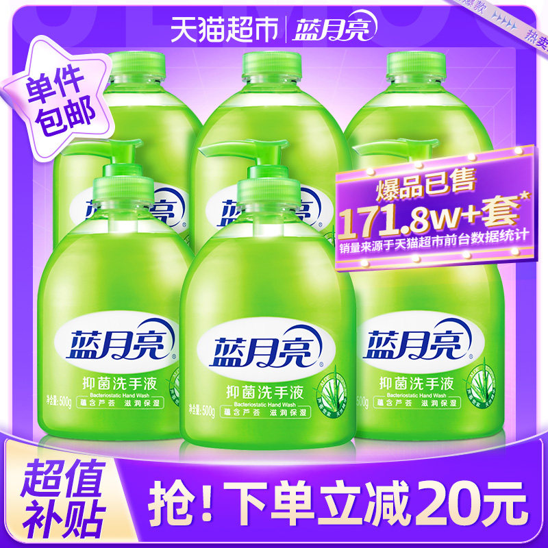 蓝月亮洗手液家用芦荟抑菌滋润瓶装500g*6瓶温和不伤手