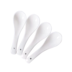 竹木本记陶瓷勺子釉下彩家用盛汤勺饭勺调羹汤匙纯白小勺子6个装