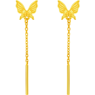 周大福灵动仙气精致蝴蝶流苏足金黄金耳环耳饰女计价EOF1051