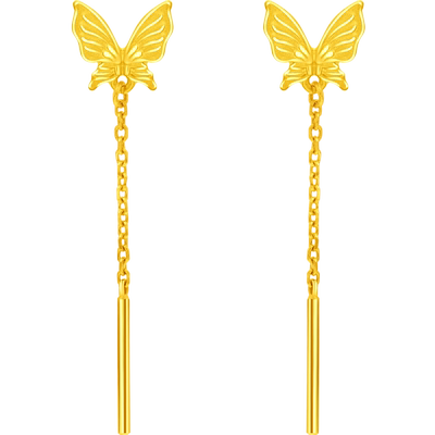 周大福灵动仙气蝴蝶流苏足金耳环