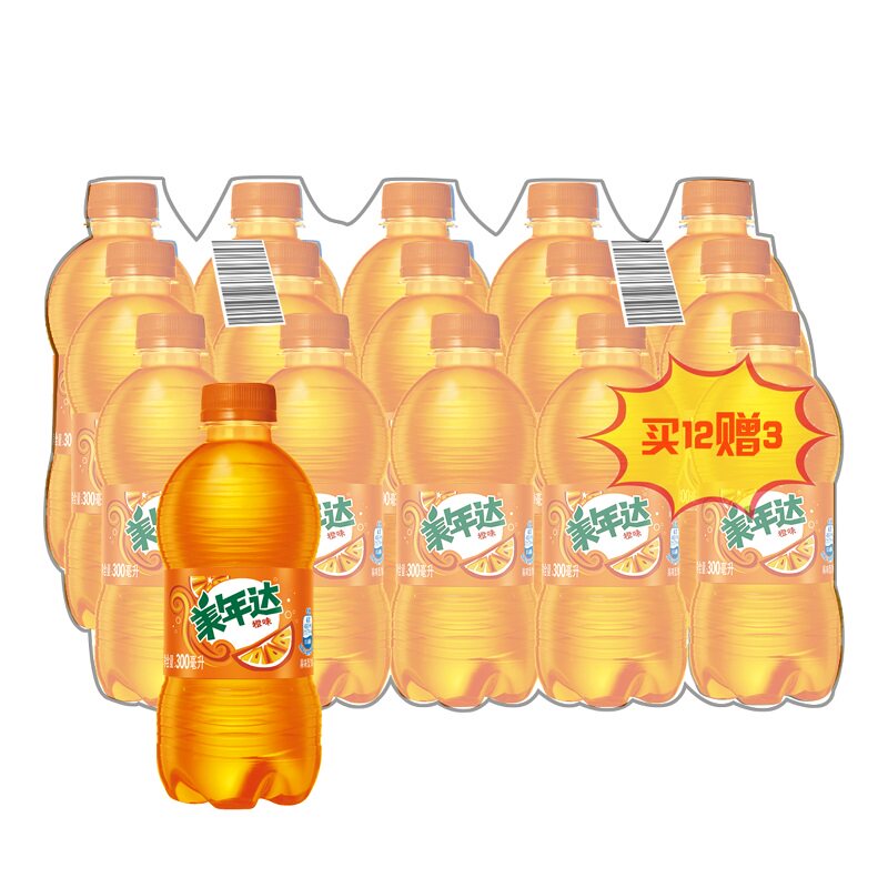 美年达橙味果味型汽水300ml*15瓶/包