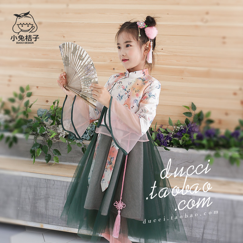 女童旗袍连衣裙复古中国风汉服裙子限时2件3折