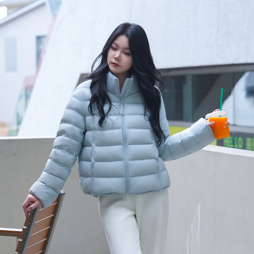鹅绒针织立领纯色短款羽绒服外套