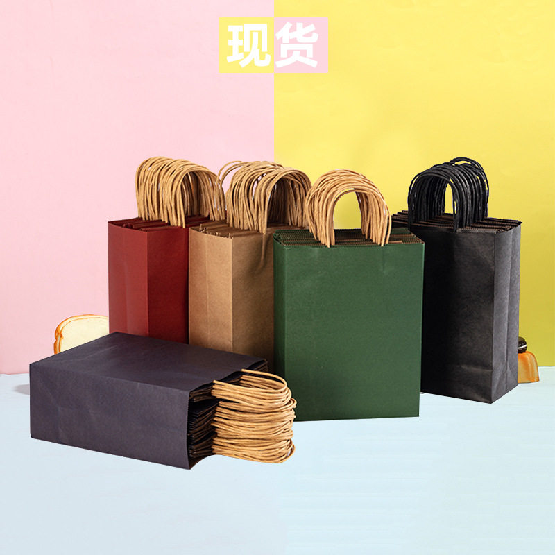 现货加厚牛皮纸袋子手提袋横竖款礼品服装店烘焙外卖纸袋彩色印刷