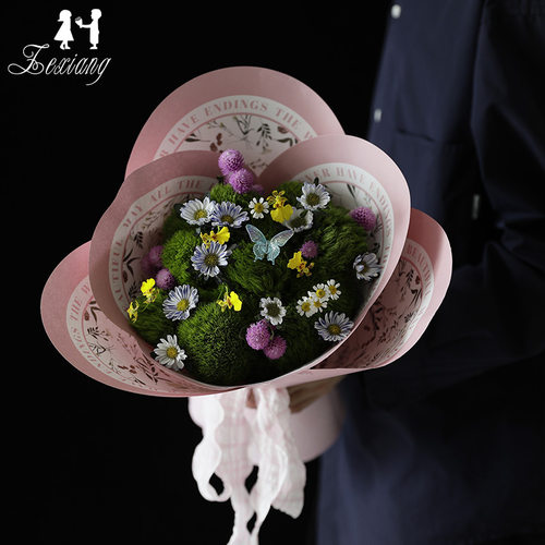 七夕花束包装纸情人节爱心造型包