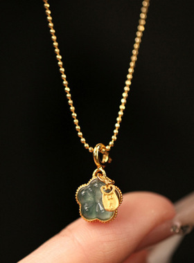 新款吊坠女翡翠桃花挂坠项链配饰小众设计中国风DIY新中式汉服夏