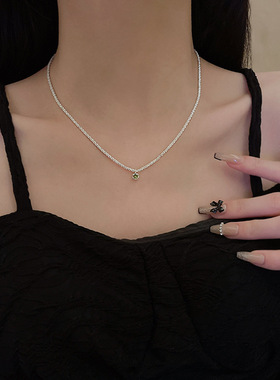 韩国新款波光粼粼项链女轻奢小众ins风网红同款绿色锆石锁骨链