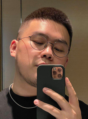 MAXB 大脸近视眼镜男潮黑框圆形金属不夹脸胖子可配度数眼睛框架