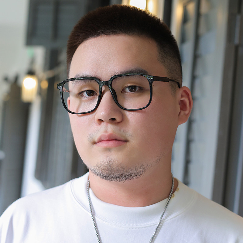 maxbears复古方黑框眼镜潮男 半透明配近视平光镜架大头宽不夹脸