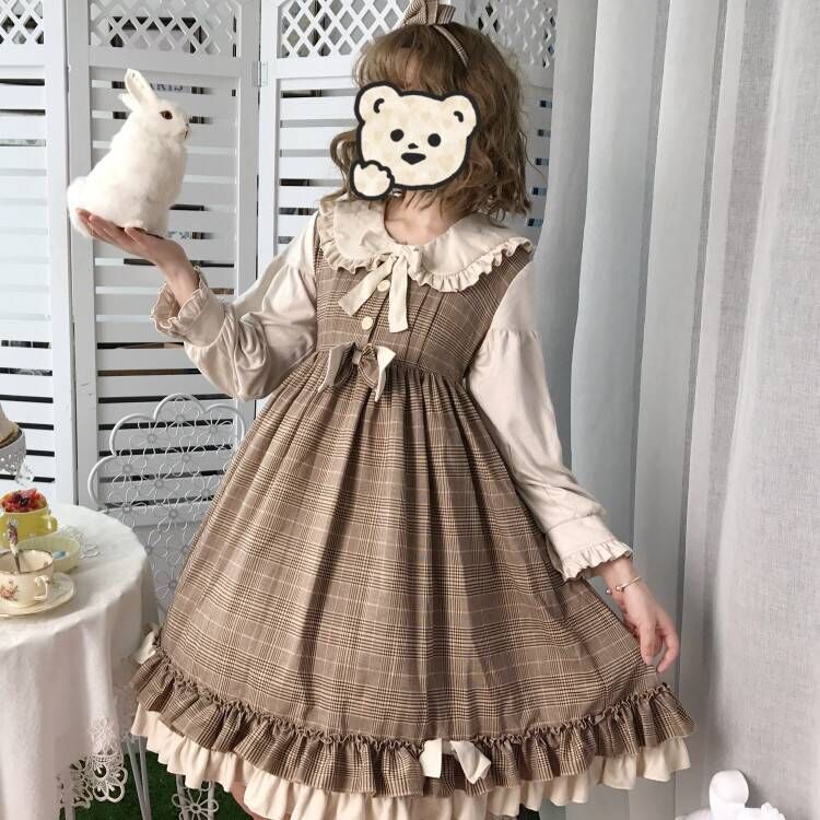 lolita原创长袖连衣裙op复古学院风格子娃娃领洛丽塔洋装秋季现货