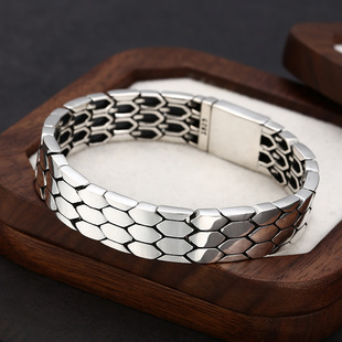 蛇纹手链男女复古霸气潮民族风朋克小红书同款 925纯银泰银宽版