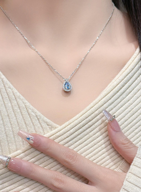 蓝眼泪项链轻奢高级感锁骨链