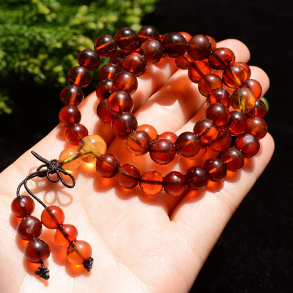 【齐翔珠宝】缅甸纯天然琥珀 血珀 圆珠 54颗佛珠手串 2212#