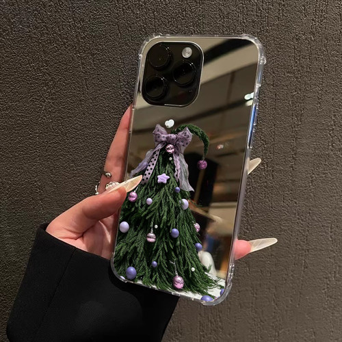 ins风歪头圣诞树适用iPhone18苹果17手机壳16ProMax华为Mate60高级感13镜面15个性P70创意90补妆op小众vi三星