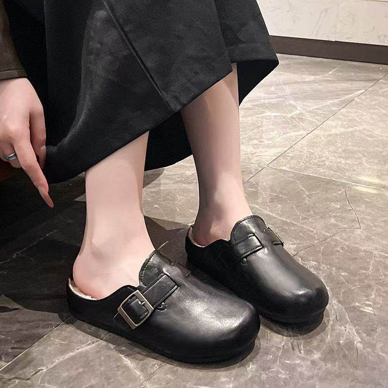 2026新款软底复古秋冬季加绒女一脚蹬包头半拖鞋勃肯棉拖鞋女平底,女鞋,包头拖,淘宝优惠券,粉丝福利购,淘宝优惠卷