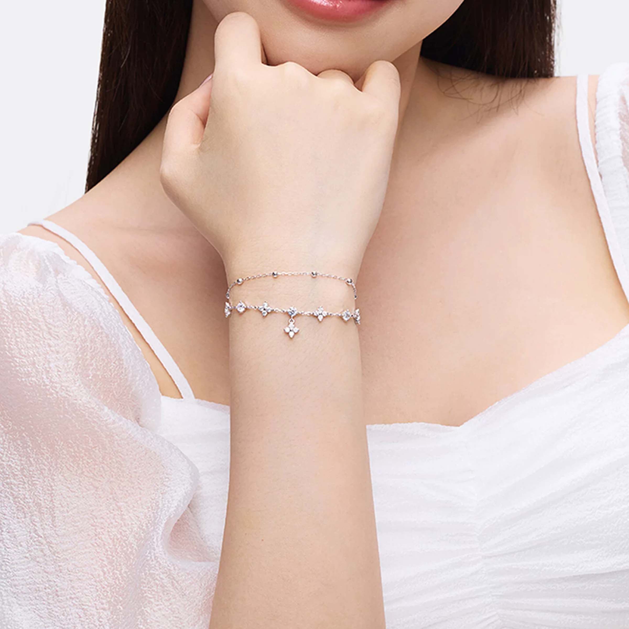 S999足银幸运四叶草手链送女友