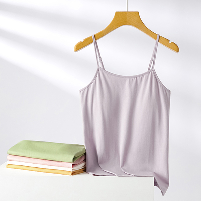 吊带背心女莫代尔人棉睡衣女新款夏季薄款单件上衣打底带胸垫上装