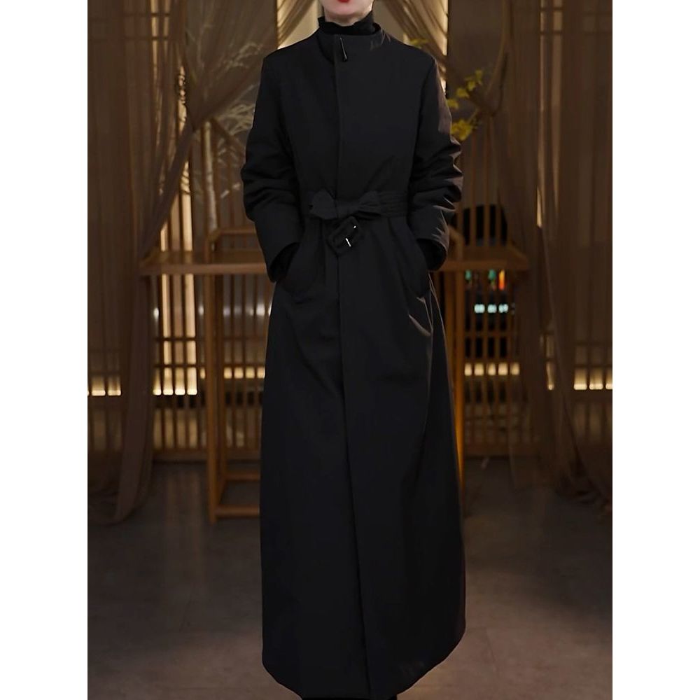 高级感加厚保暖夹羽绒外套女冬季新款系带收腰显瘦长款大衣