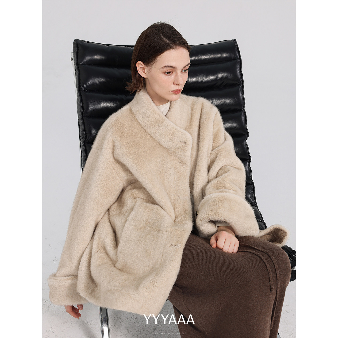 YYYAAA立领银兰貂皮毛一体环保皮草秋冬保暖外套