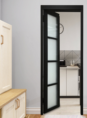 窄边黑色pd门平开推拉门一体卫生间折叠门推拉门定制无轨厨房门
