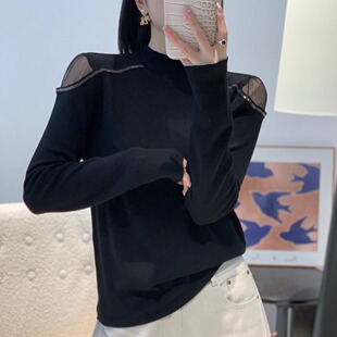 2025秋新款漂亮高级设计感漏肩性感超细羊毛针织衫女人味长袖上衣
