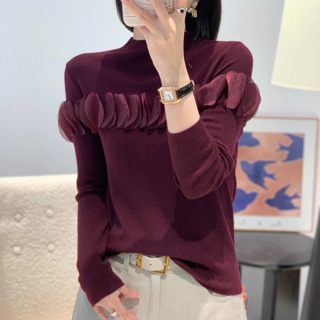 2025秋新款漂亮高级设计感洋气性感超细羊毛针织衫女人味长袖上衣