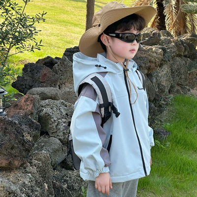 SSR蓝狗刺绣拼色夹棉奥利暖绒棉服2025冬季新款中小童三防外套潮