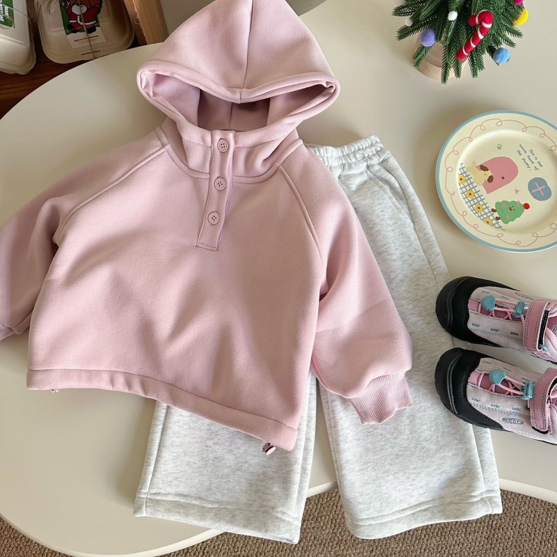 85021 儿童插肩袖连帽卫衣2025冬季新款中小童女孩子韩版加绒上衣