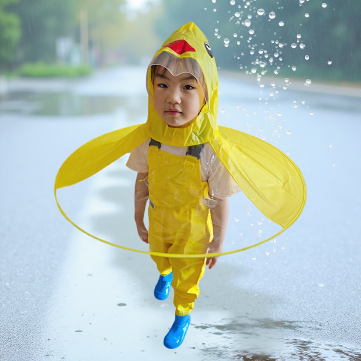 小黄鸭儿童雨衣雨靴套装斗篷式雨伞帽男童1岁2宝宝幼儿园女孩赶海