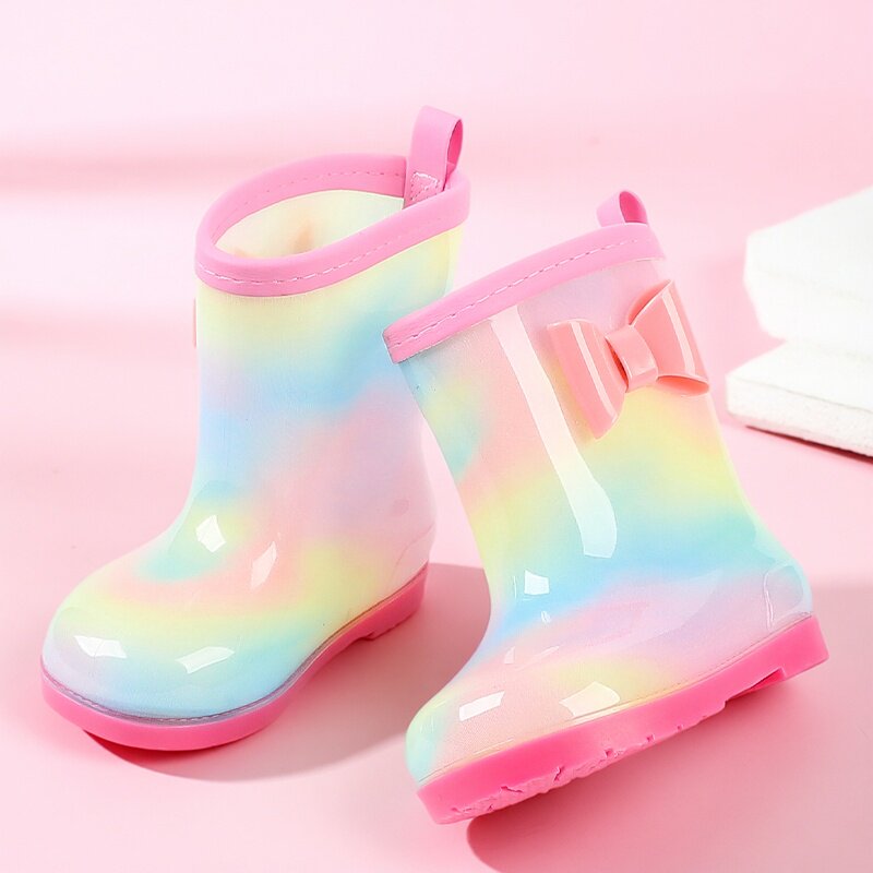 儿童雨鞋女童宝宝小童幼儿学生小孩彩虹水鞋防水女款胶鞋防滑雨靴