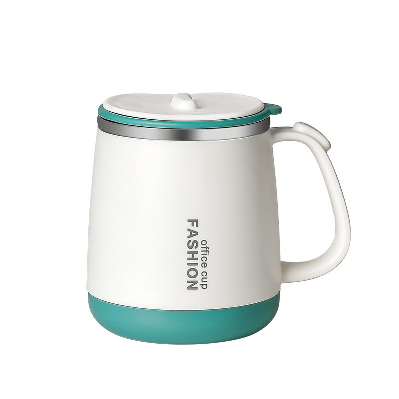 马克杯不锈钢办公室水杯 | 早餐咖啡杯带盖带勺泡茶杯 底座收纳勺