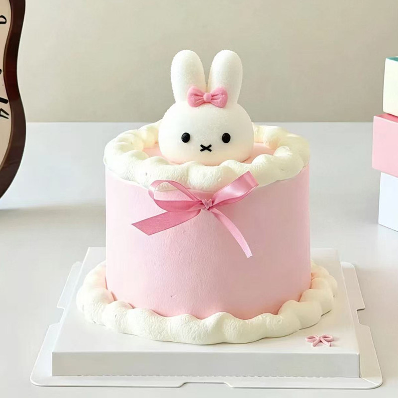 米菲兔棉花糖蛋糕装饰卡通小兔子头立体摆件生日甜品台烘焙配件