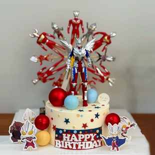 网红旋转凹凸曼蛋糕装饰摆件电动旋转摩天轮凹特曼男孩生日插件