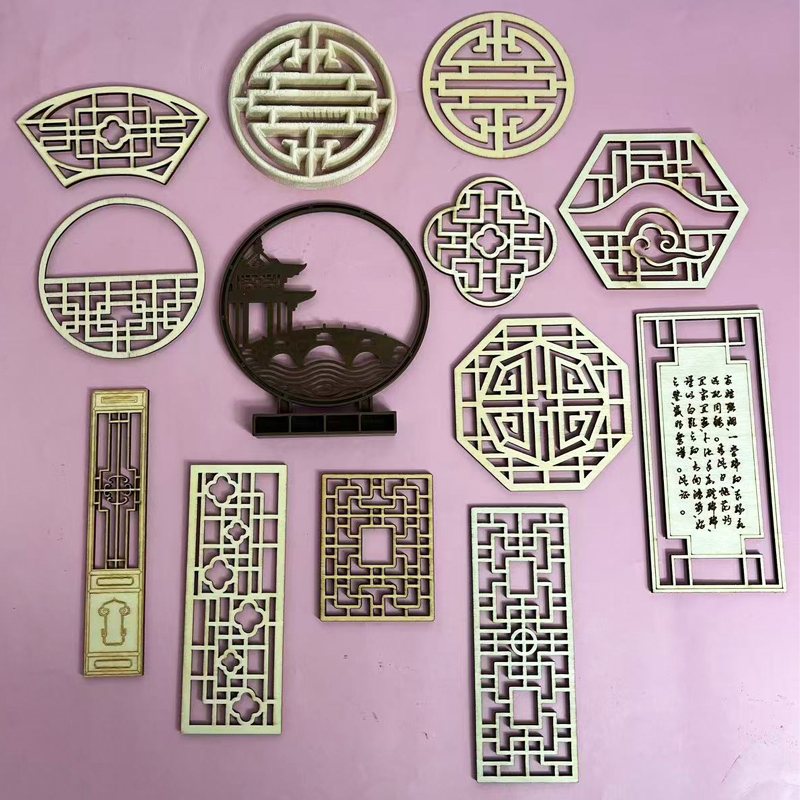 新中式古风扇子折扇木质屏风插件