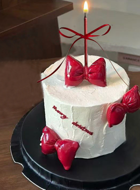 小红书圣诞节新年跨年红色蝴蝶结蛋糕装饰摆件酒红丝带元旦