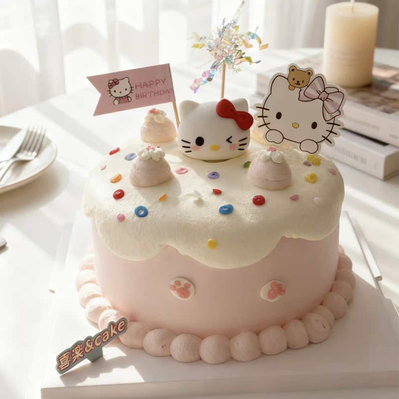 KT猫蛋糕装饰 软胶kt头 纸质kt插件小旗子 生日蛋糕装饰烘培摆件