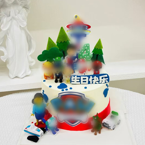 狗狗队长蛋糕装饰摆件 卡通可爱儿童男孩狗狗生日烘焙装扮插件