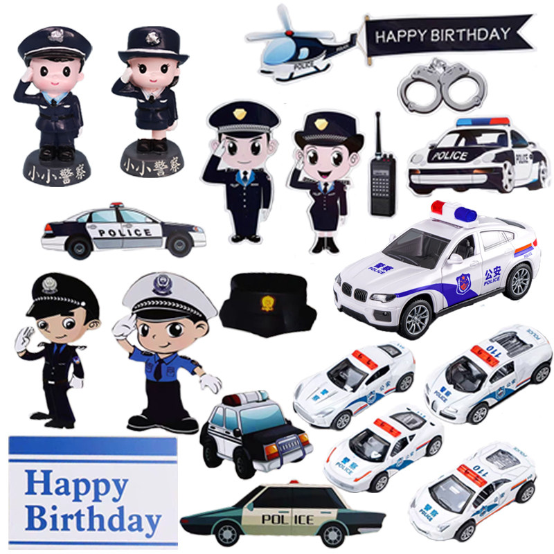 警车纸质插牌公仔树脂蛋糕装饰